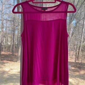 Vince Camuto Magenta Sleeveless Sheer Yoke Tank
